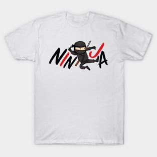 Cute Kawaii Ninja Flying Kick Funny Simple Japanese theme design T-Shirt